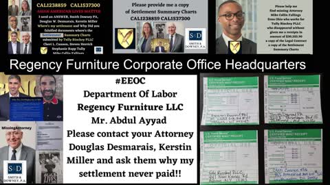 EEOC / Regency Furniture LLC Corporate Office Headquarters / Abdul Ayyad / Ahmad Ayyad / Settlement Never Paid / Smith Downey PA / Tully Rinckey PLLC / Supreme Court / DLLR / BBB / President BBM / President Biden / President Trump / President Duterte