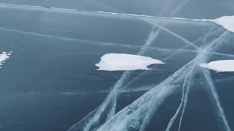 Aerial view of icy lake