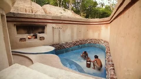 100 Days Building A Modern Underground Hut With A Grass Roof And A Swimming Pool