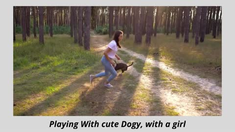 Adorable Cute Girl Playing With Her Pet Animal Dogs