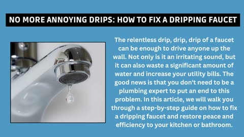 No More Annoying Drips: How to Fix a Dripping Faucet