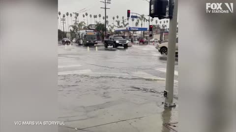 South LA intersection flooded after heavy rain