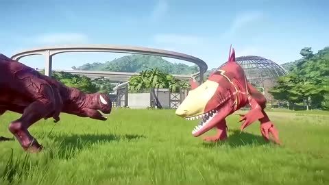 Venom Carnage vs Iron Man vs Superman Dinosaurs Fight in Jurassic World Evolution