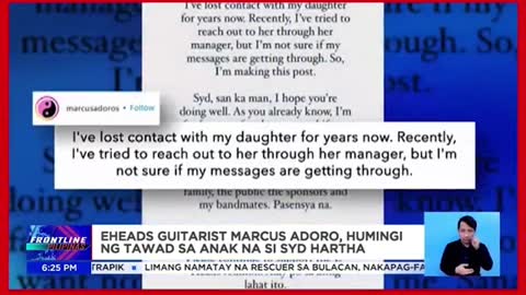 Eraserheads guitaristMarcus Adoro, huminging tawad sa anak na siSyd Hartha