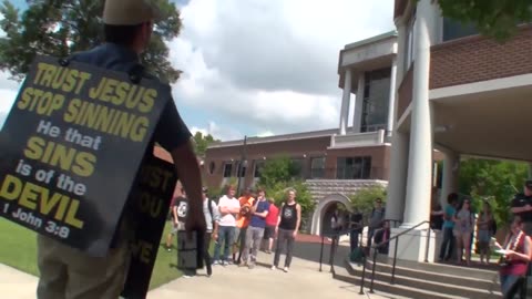 Shock & Awe Preacher in Sandwich Board Warning Belmont University Jesse Morrell