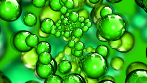 Animation with green spheres on green background.