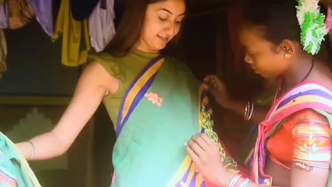 Foreign model girl wearing santali panchi saree