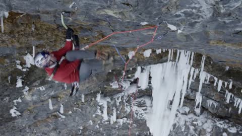 Rock Climbing Behind a Waterfall in the Dead of Winter