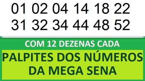 PALPITES DOS NÚMEROS DA MEGA SENA COM 12 DEZENAS ma mb mc md me mf mg mh mi mj mk ml