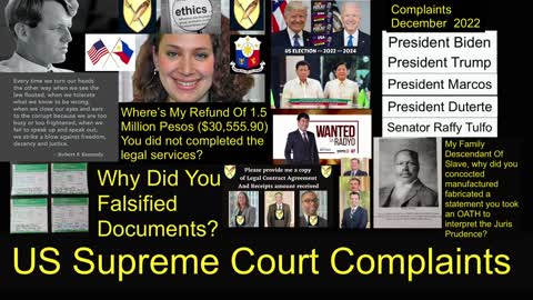 Stephanie Rapp Tully Esq - Client Complaints - Refund 1.5 Million Pesos ( $30,555.90 ) Legal Services Abandoned Dec. 2022 Complaints US Supreme Court - Christmas 2022 - New Year 2023 - Election 2024 - President Marcos - President Trump - President Biden