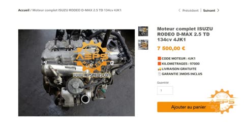 AEPSPIECES.COM - Moteur complet ISUZU RODEO D-MAX 2.5 TD 134cv 4JK1