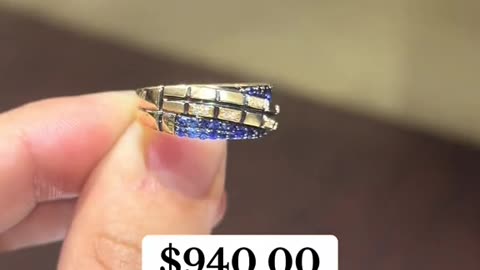 Real Gold, Natural Sapphire & Diamond Men's Wedding Band