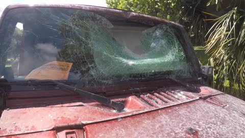 Windshield Breaks When Distracted Driver Tries To Take A Selfie While Driving