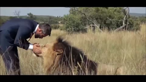 Man vs Lion bonding together