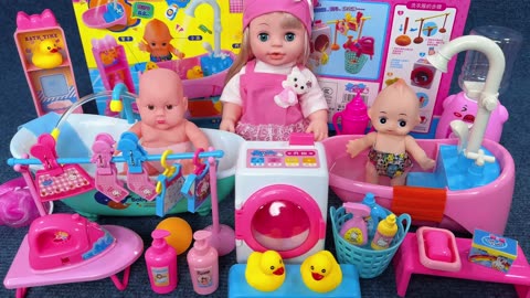 Unboxing Cute Doll Laundry Playset ,Baby Bathtub Toys