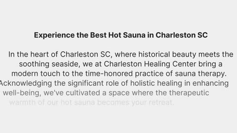 Charleston Healing Center : Hot Sauna in Charleston, SC