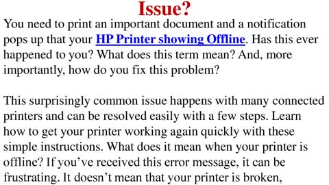 How To Fix HP Printer Offline Issue?