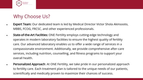 ONE Fertility's Fertility and IVF Services