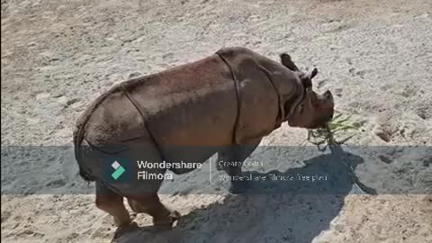 Healthy Looking Rhino Chewing a Branch Of Leaves -- Cool, Calm & Collected