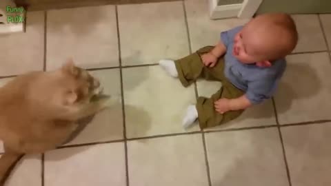 Funny baby and cat 😸