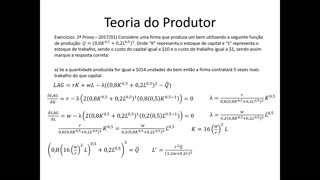 Microeconomia 116 Teoria do Produtor Escolha Ótima de Insumos Exercícios