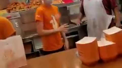 Trans Baal Lookalike has Meltdown and Hurls Insults at Popeys Emloyee in AZ