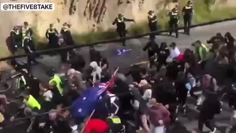 Melbourne protestors breakthrough police barriers - lockdowns and mandates - September 2021