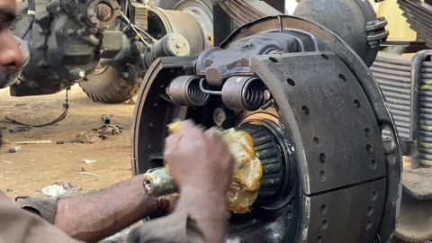 Truck Wheel Greasing In The Way You Never Seen Before #wheel #grease #restoration #shortsvideo