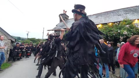 Beltane Border Morris dancing Logan Stone at the Rugglestone Inn, Dartmoor on 27th July 2023