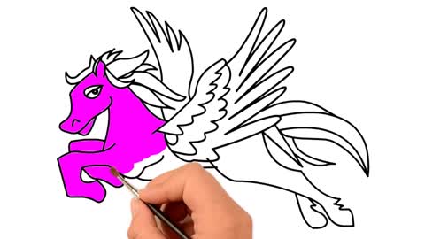 Drawing and Coloring for Kids - How to Draw Flying Horse