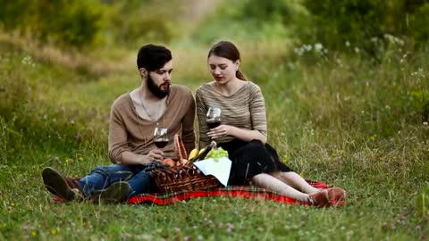 CopyrightFreeVideoForYoutube lovely couple on a picnic in the forest Copyrightfree video footage