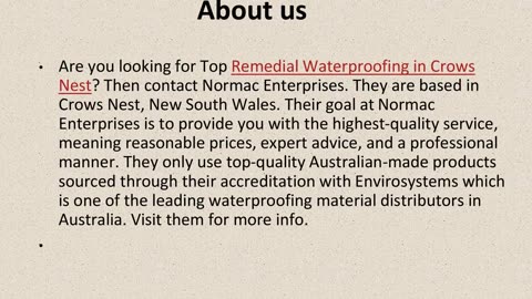 Get The Best Remedial Waterproofing in Crows Nest.