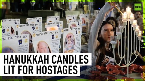 Candles lit for Hanukkah in Tel Aviv for remaining hostages held by Hamas