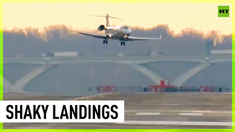 Planes wobble in the wind at DC's National Airport