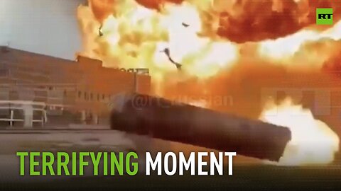 Moment exploded gas tank flies towards onlookers in Grozny
