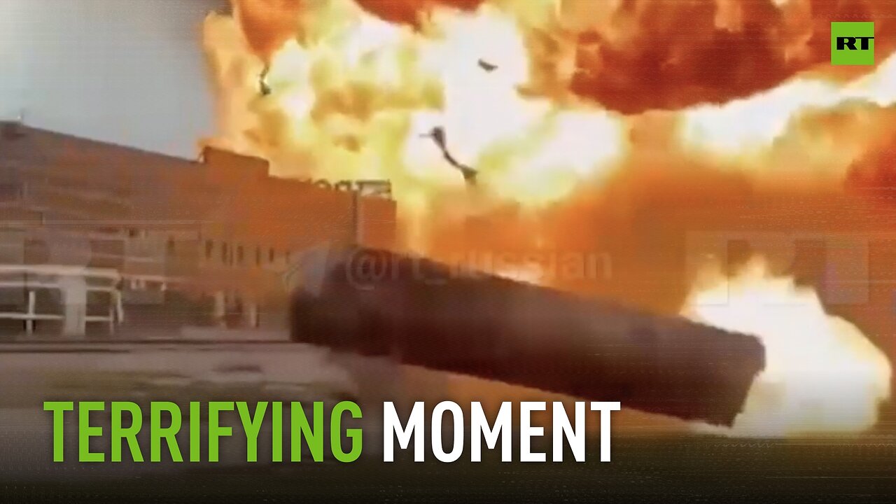 Moment exploded gas tank flies towards onlookers in Grozny