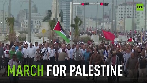 Cuban president leads pro-Palestinian march in Havana