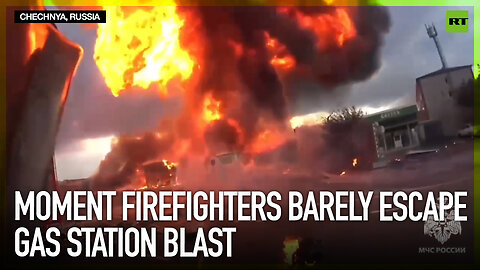 Moment firefighters barely escape gas station blast
