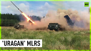 Russia's Uragan multiple launch rocket system on duty in Ukraine conflict