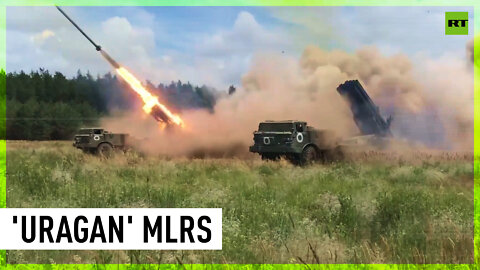 Russia's Uragan multiple launch rocket system on duty in Ukraine conflict