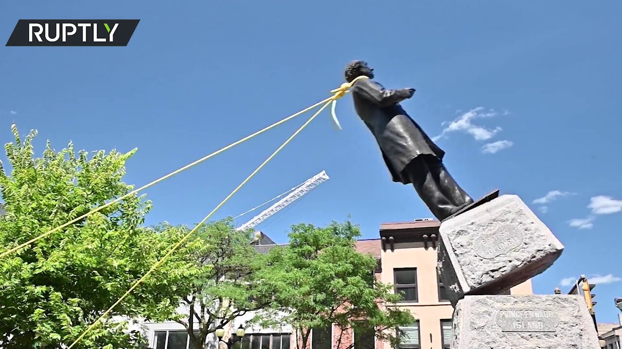 Sir John A. Macdonald statue toppled by protesters in Canada’s Hamilton