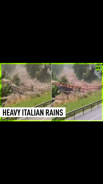 Overflown river destroys bridge in Italy