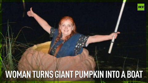 Woman turns giant pumpkin into a boat