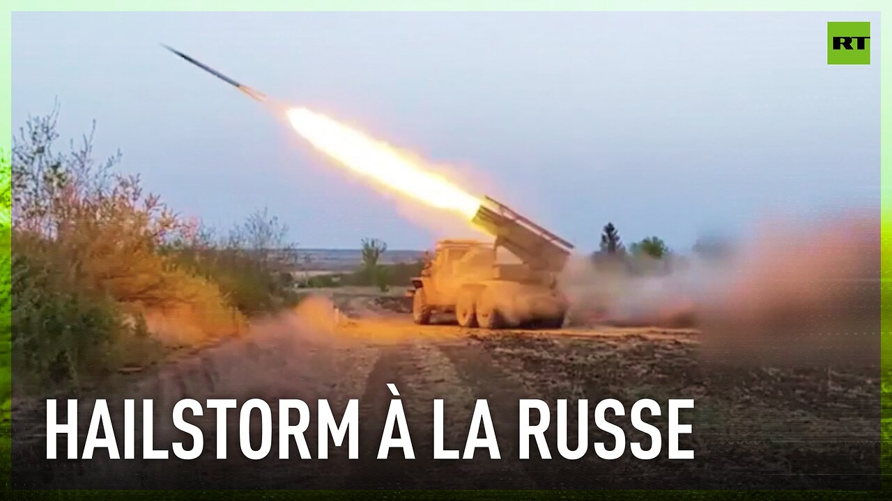 Russian MLRS Grad (Hail) fires at Ukrainian military targets