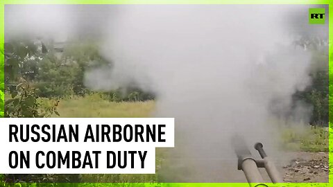 Russian airborne soldiers use combat vehicles in action
