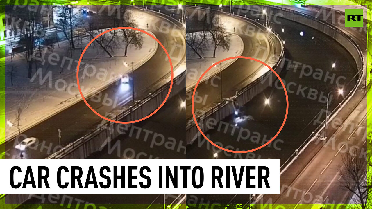 Car skids off road and plunges into river in Moscow