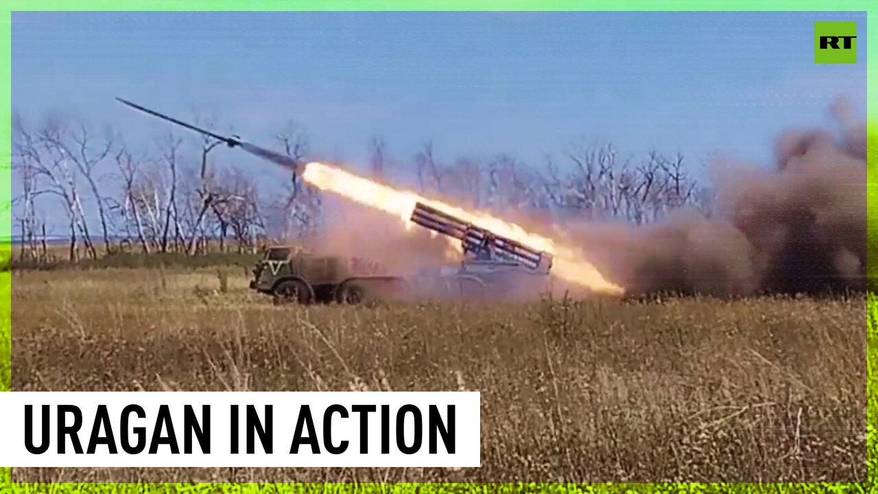 Uragan multiple rocket launcher crew conducts firing amid ongoing Ukraine hostilities