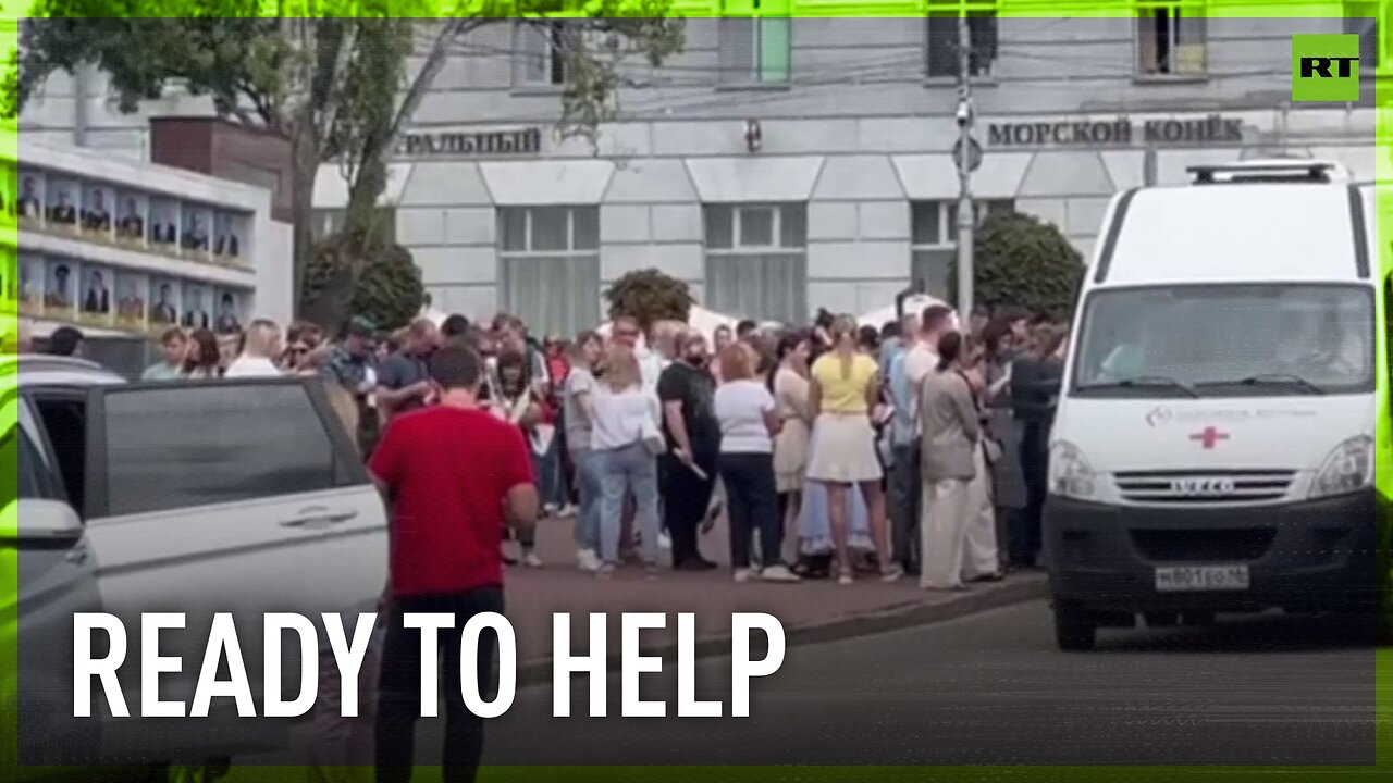 People queue to donate blood in Kursk