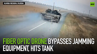 Fiber optic drone bypasses jamming equipment, hits tank