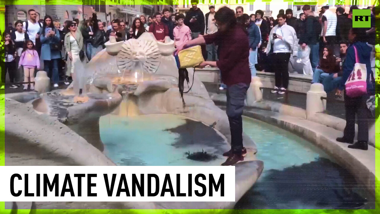 Rome's iconic fountain dyed black by climate activists